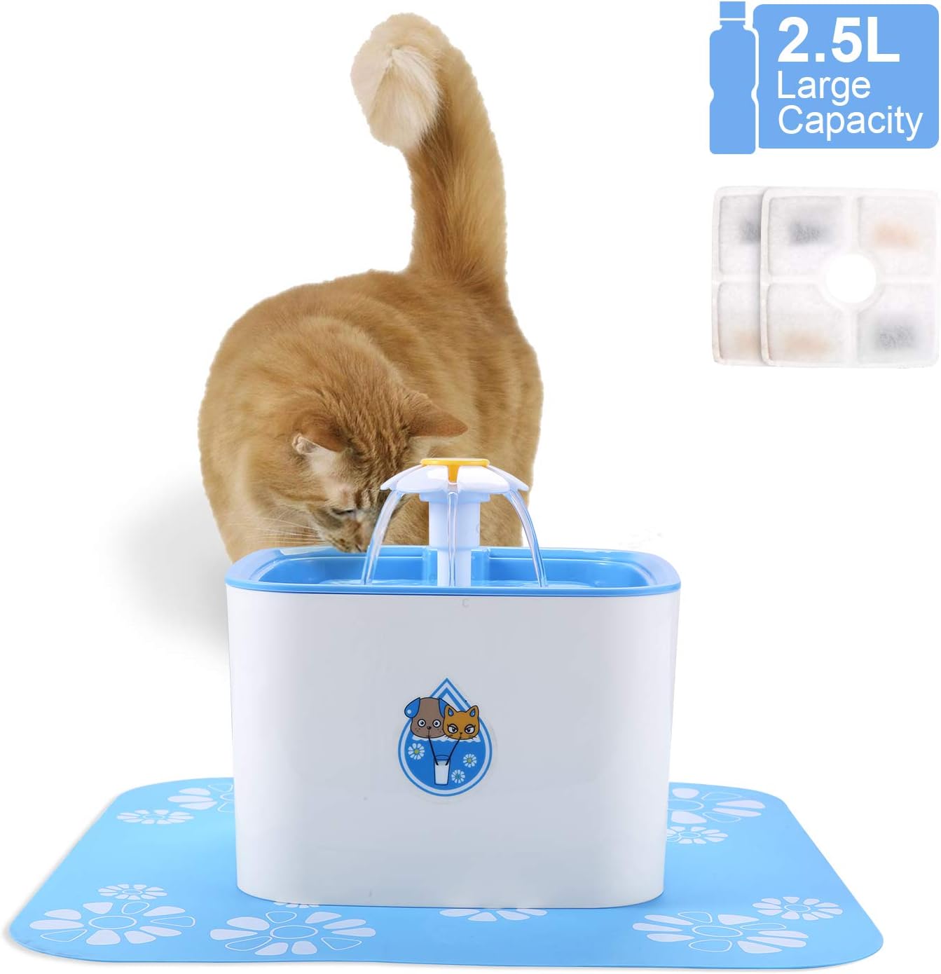 LOETAD Pet Water Drinking Filter Fountains Dispenser 2.5 Litre for Dogs Cats (Blue)