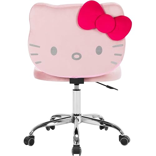 Impressions Vanity Hello Kitty® Kawaii Swivel Vanity Chair, Pink | Adjustable Height, Silver Base, 360° Spin, 5 Wheels, 20" Wide, 33" Tall, Armless Comfy Padded Desk Chair with Backrest