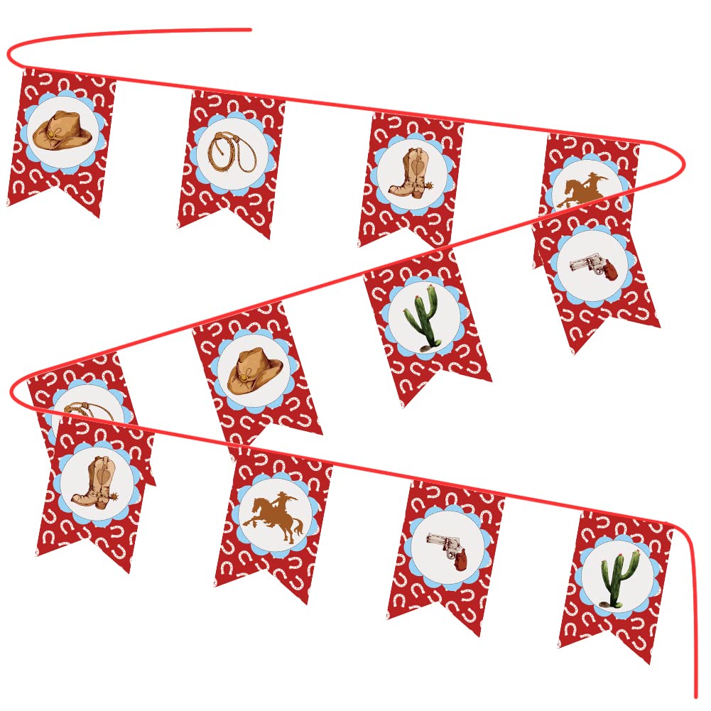 Cowboy Party Banner West Cowboy String Flags Western Party Decorations Fabric Bunting Banner for Indoor and Outdoor Hanging Decorations, Rodeo Theme Party Sign Western Birthday Party Burgee Bunting