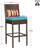 Vista 3 de Sundale Outdoor Juego de 4 taburetes de bar, 4 taburetes de bar de mimbre tejido sin brazos, sillas de bar para patio con almohada y cojín azul