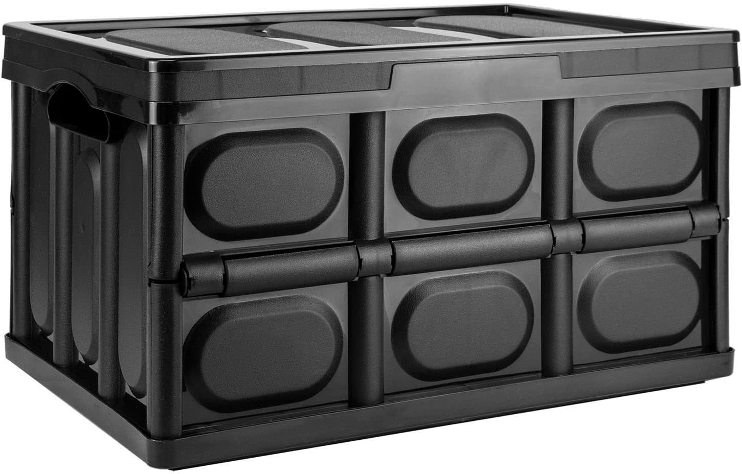 TekBox 30L Black Storage Box with Lid Folding Stackable 30 Litre Lidded