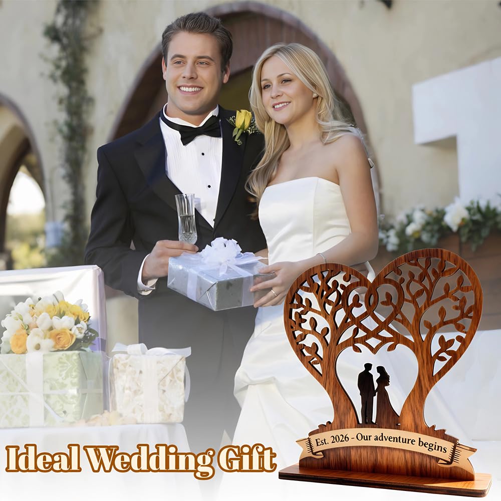 Wedding Gifts for Couples 2026 - Engraved Wood Keepsake with Est. 2026 - Our Adventure Begins,Engagement Ornament 2026 Perfect Bridal Shower Gifts,Married Personalized Ornament for Newlyweds (1)
