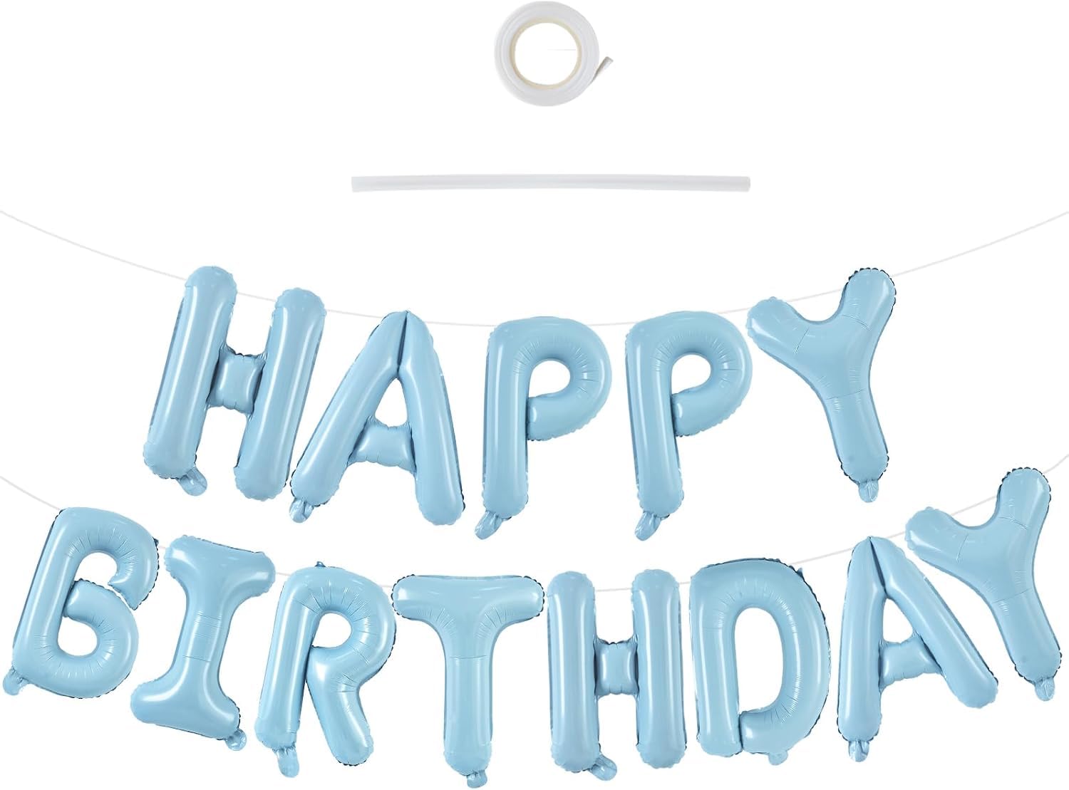 TONIFUL 16 Inch Pastel Blue Happy Birthday Balloons Banner Decorations