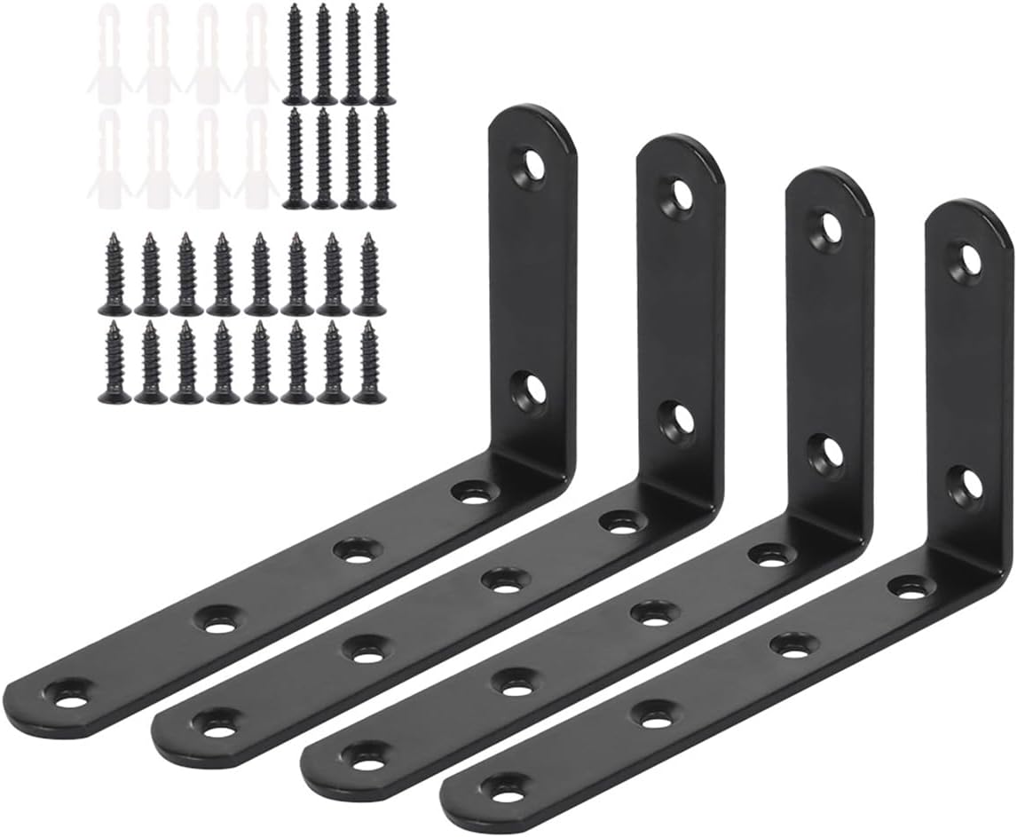 4 Pack Floating Shelf Brackets Black L Brackets Corner Braces 90 Degree