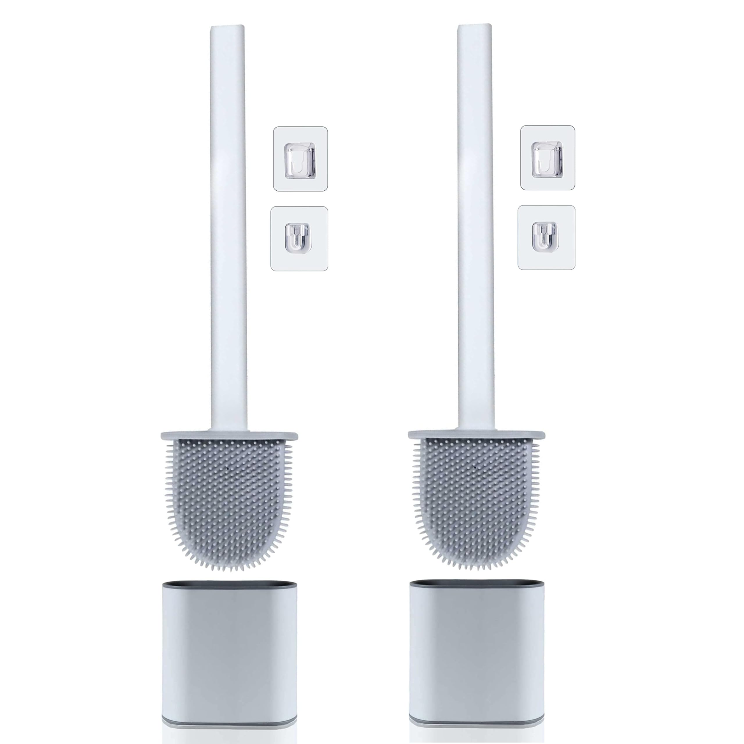 BLUEONE Silicone Toilet Brush with Hard Plastic Holder, Soft Silicone Bristles Slim Flex Brush Anti-Drip and Non-Slip Long Handle Toilet Brush (Multicolor) (Pack of 2)