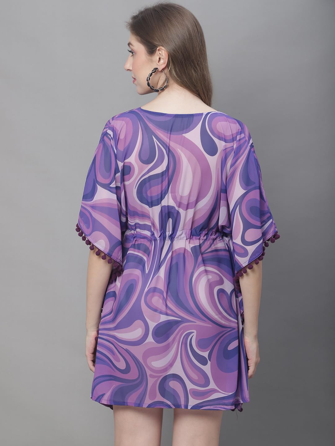 Claura Purple Tie and Dye Swimwear Cover Up kaftan Dress (Purple) 1