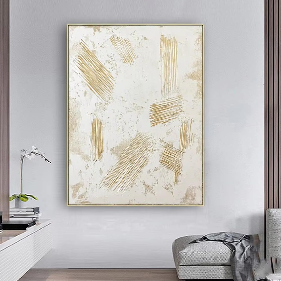 DFZEWKI Beige Abstract Painting Beige Wall Art Circular Wall Decor Canvas Home Decor Abstract Art(70x100cm(28x39in)/No frame)