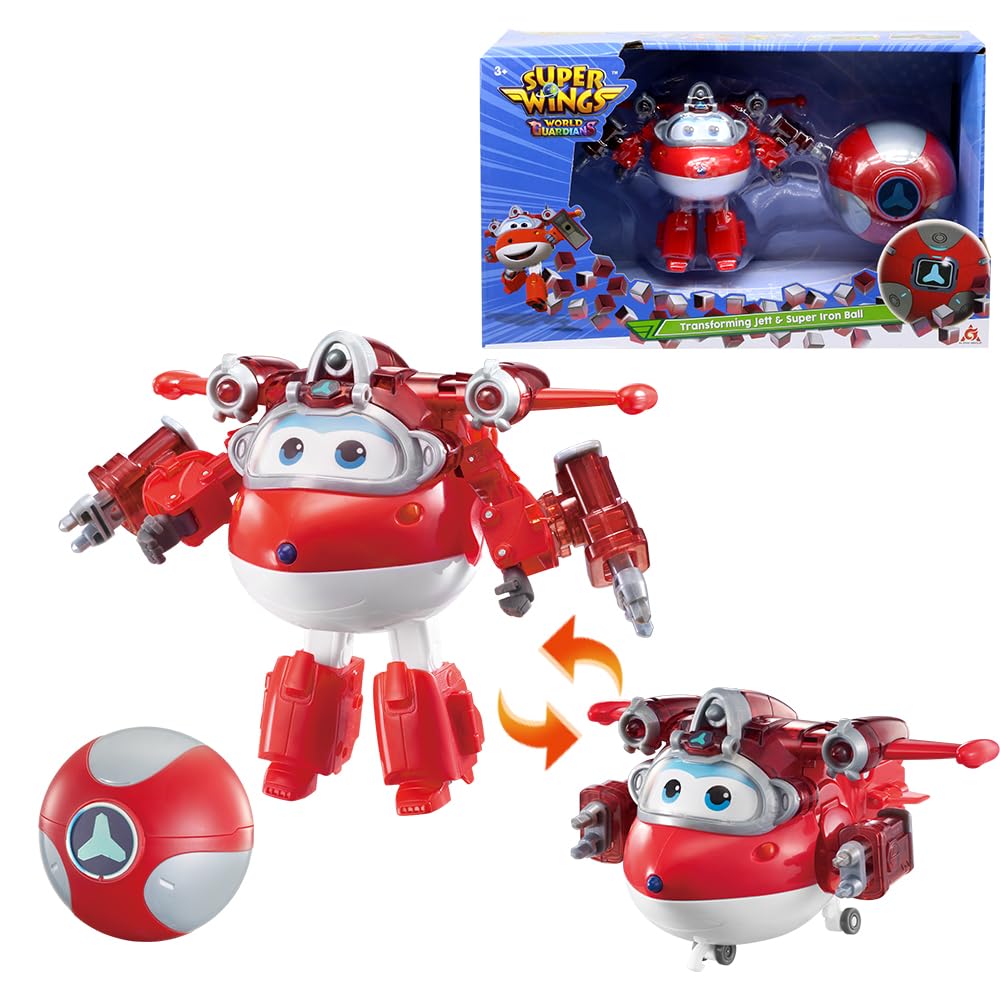 Super Wings Jett with Iron Power Super Ball, 5" Plane Toy and Transformable Robot, Toy for Kids 3-8 Years