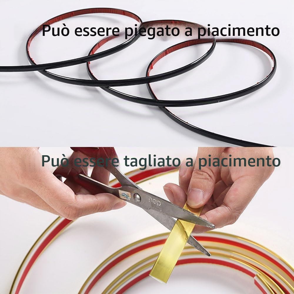 Modanatura autoadesiva, modanatura cromata autoadesiva, modanatura autoadesiva per pareti, soffitti, pavimenti, armadi, piastrelle, bordi (Nero 4M-8mm)