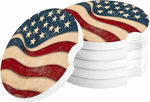 Miniatura 2 de Portavasos retro con la bandera estadounidense para mujereshombres, paquete de 4 posavasos absorbentes de cerámica para bebidas, juego de posavasos