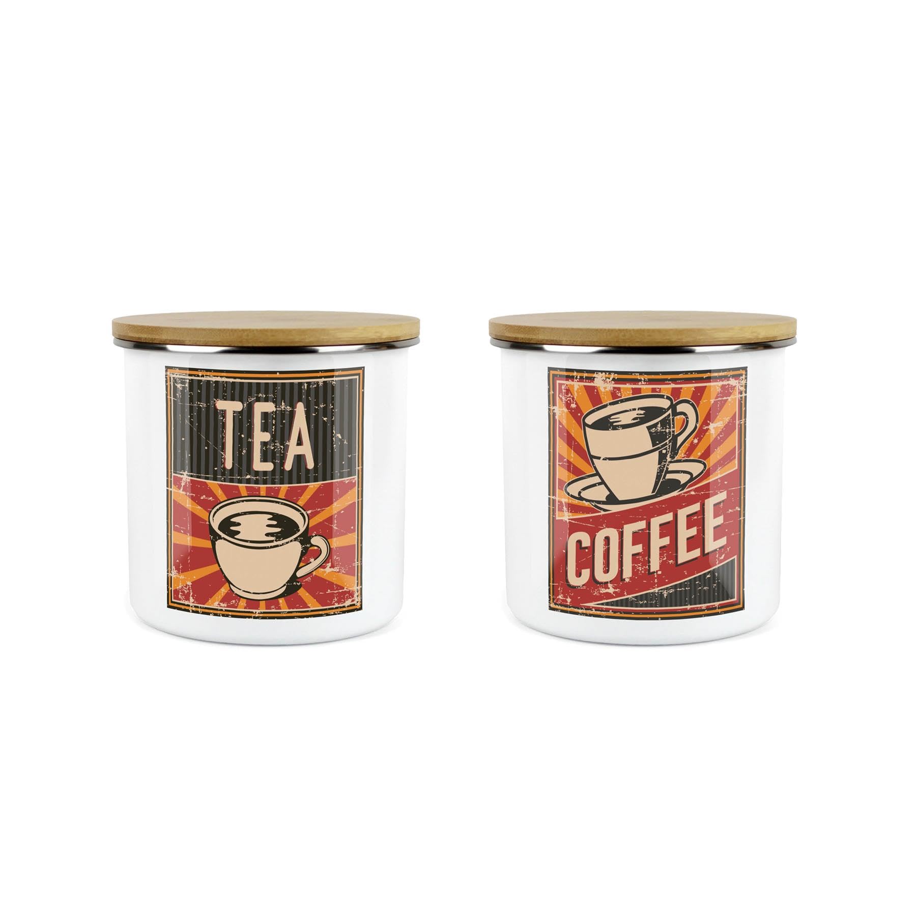 Purely Home White Retro 1950S Style Storage Canister Set - Metal Tea Coffee Enamel Kitchen Food Storage Containers Set Of 2