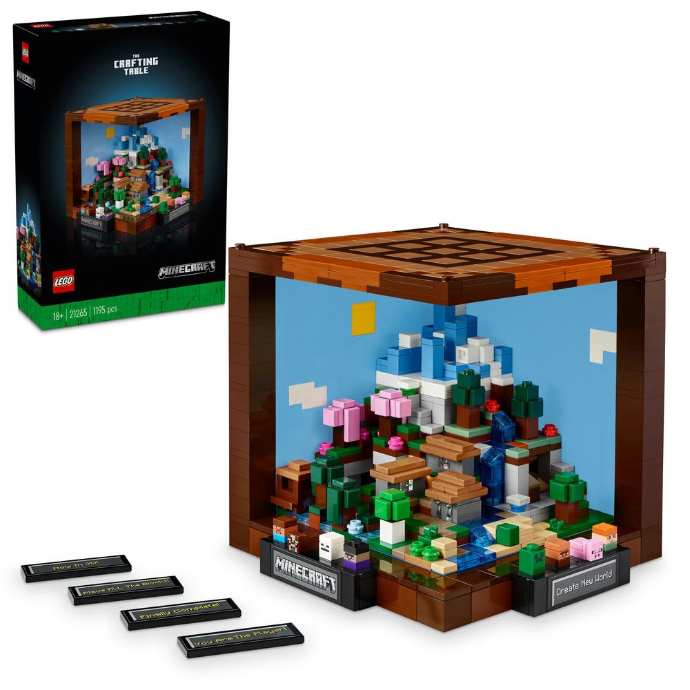 LEGO Minecraft The Crafting Table Model Kit for Adults to Build, Biome Set with 8 Characters Including Steve, Alex and Mobs, 15-Year Anniversary Gamer Gift for Men, Women, Him or Her 21265