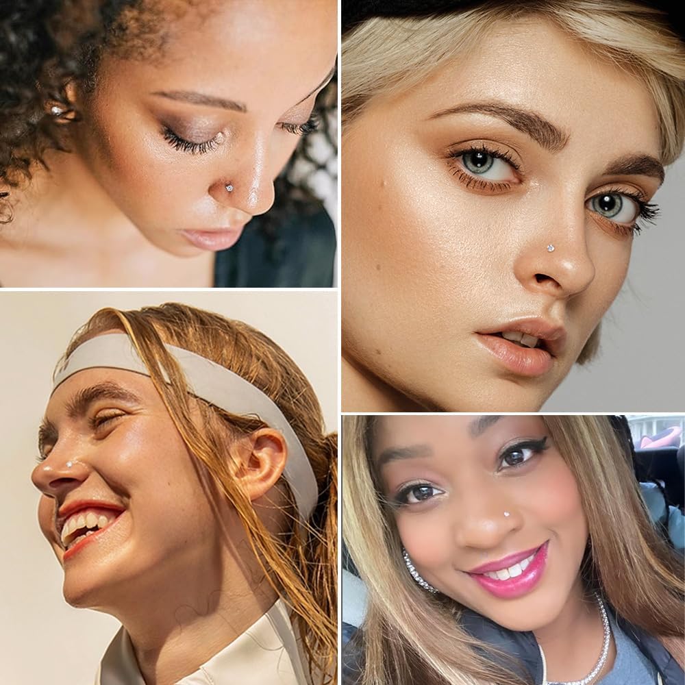 SEEDRILL 18Pcs Nose Rings Studs for Women Men 20G Clear Nose Studs piercing retainers Hypoallergenic 316L Surgical Steel Nose Piercings Jewelry Nose Ring L Shape Nose Stud 20 Gauge Nose Screw Studs