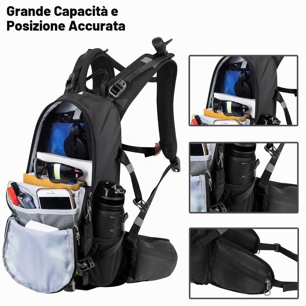 toptrek Zaino da bicicletta impermeabile 20 l, ultraleggero per uomo e donna, con protezione antipioggia e copertura per casco, zaino per mountain bike