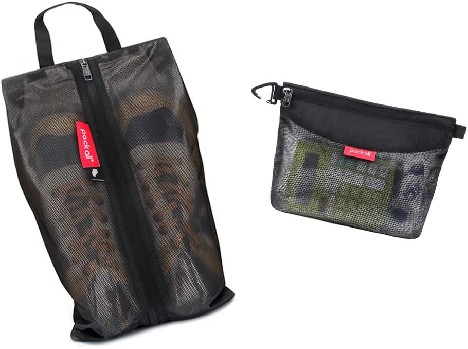 pack all Storage Bag Bundle | 1 Shoe Bag(black) & 1 Daily Pouch(black, medium) for Travel, Home, Outdoor