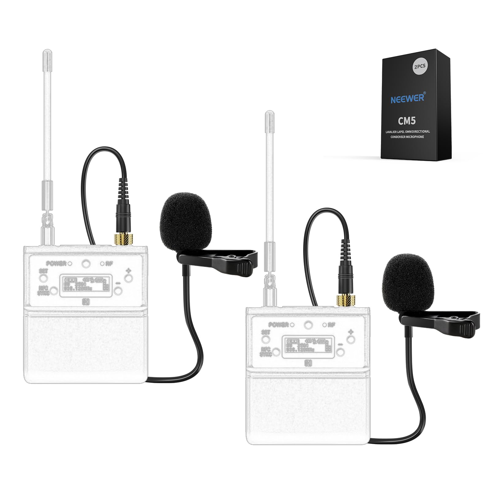 NEEWER Microfono Lavalier a Bavero, 2pz Mic Lav Omnidirezionale Condensatore Cablato con Clip Compatibile con Rode Wireless GO II DJI Wireless Mic Trasmettitore per Palco YouTube Video Stream Live,CM5