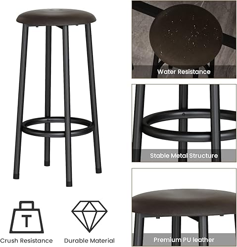 Miniatura 5 de AWQM Juego de mesa de bar de 2 mesas de mármol sintético de 39.3 pulgadas, taburetes de piel sintética, juego de mesa de comedor de 3 piezas con