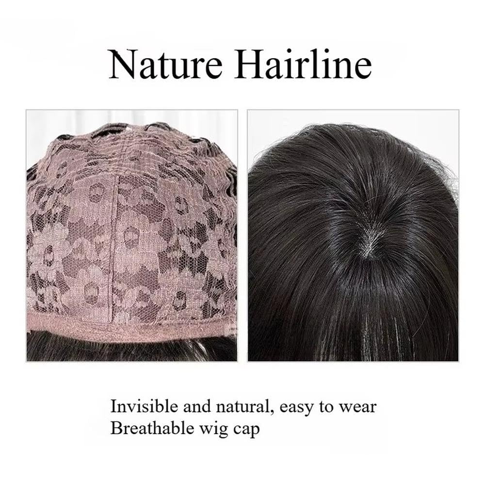 Haarpflege Schwarze Kurze Gerade Mittelteil Stufenhaar Perücke Für Damen Party Perücken Für Den Täglichen Gebrauch(Brown)