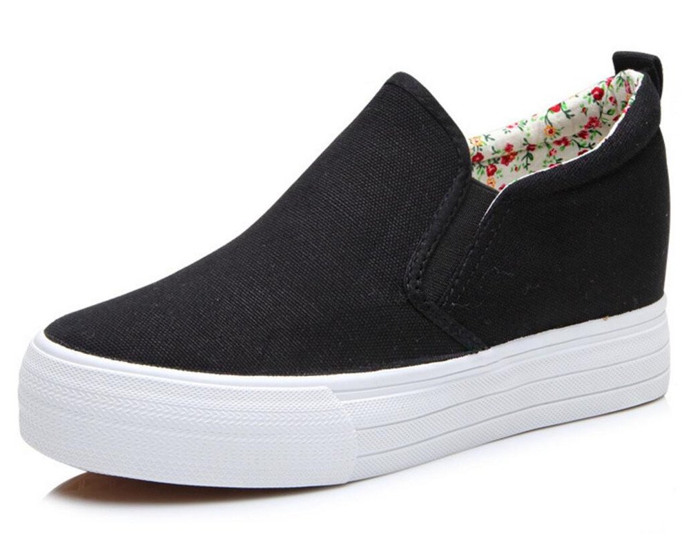 SATUKI Hidden Wedge Sneakers for Women Slip on Fashion High Heel Shoes Casual Platform Loafers