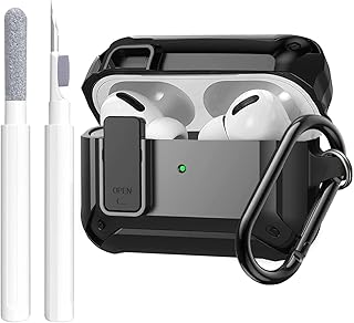 Airpods Pro 2 Case Cover Men Lock with Cleaning Kit, OTOPO Protective Cover with Cleaning Pen Compatible with Airpod Pro Case, Shockproof Rugged Shell for Air Pods Pro 2nd/1st Charging Case (Black)