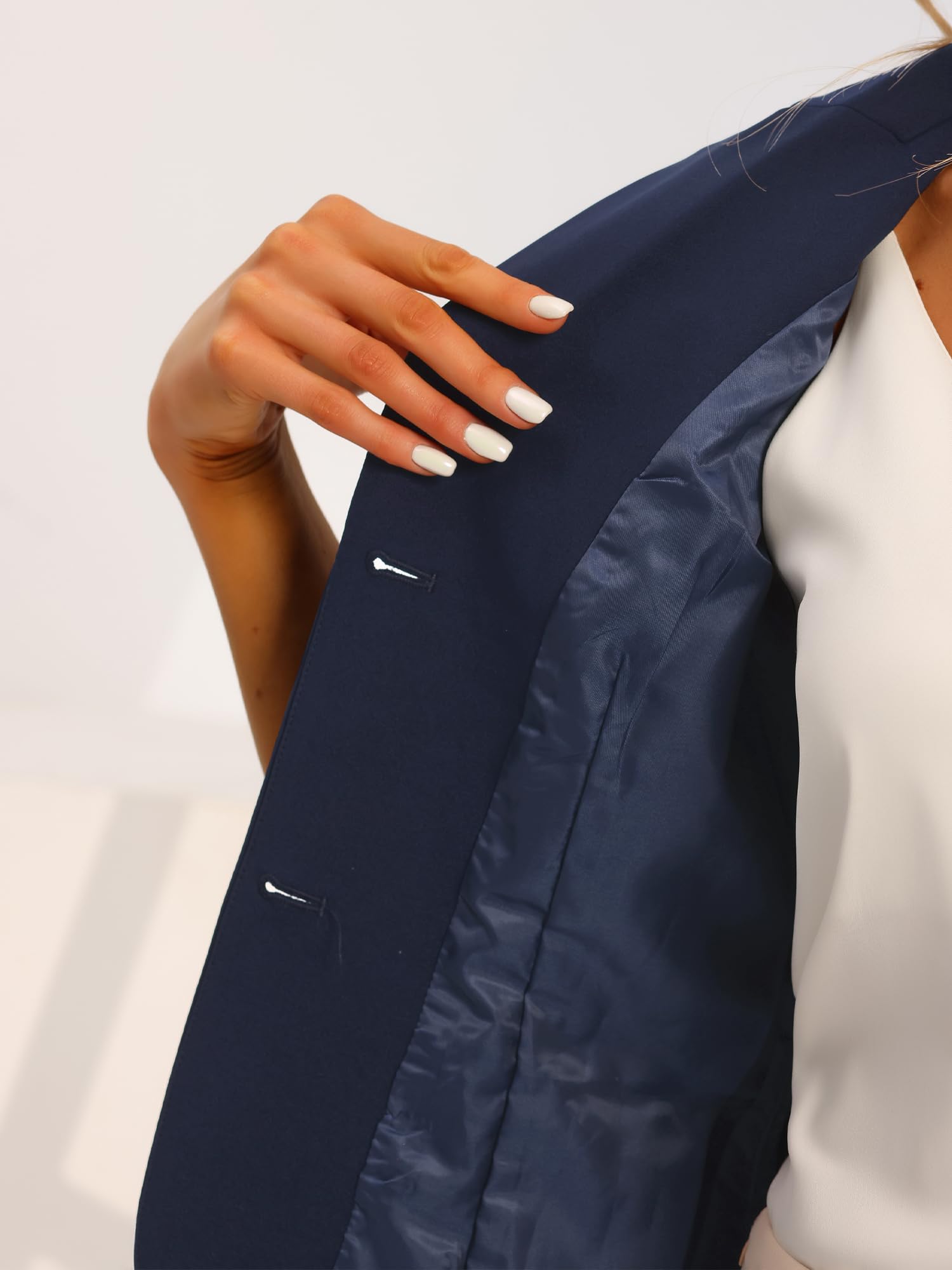 Allegra K Damen Kurzarm Elegant Business Kostüm Blazer Bleistiftrock 2-Teiliges Anzug-Set Dunkelblau XL