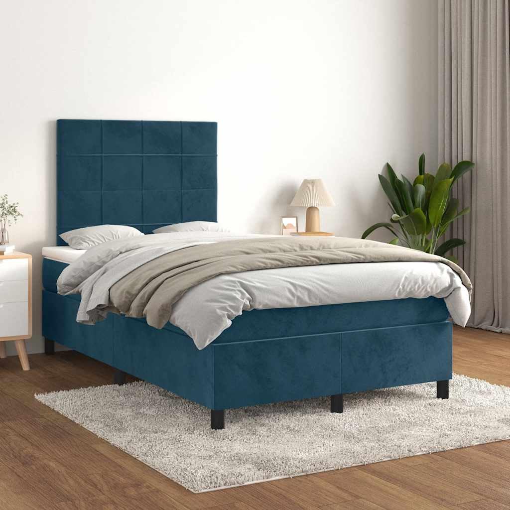 Cama con somier con colchón de muelles ensacados y funda de terciopelo, colchón de dureza media para dormir de espalda, cabecero ajustable en altura