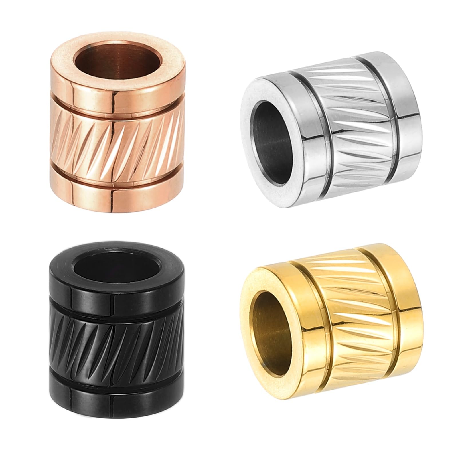 PATIKIL Stainless Steel Paracord Beads, 4pcs Grooved Tube Loose Column Spacer Beads 6mm Hole for DIY Bracelet Necklace Jewelry Making, Golden Tone,Silver Tone,Rose Golden Tone,Black