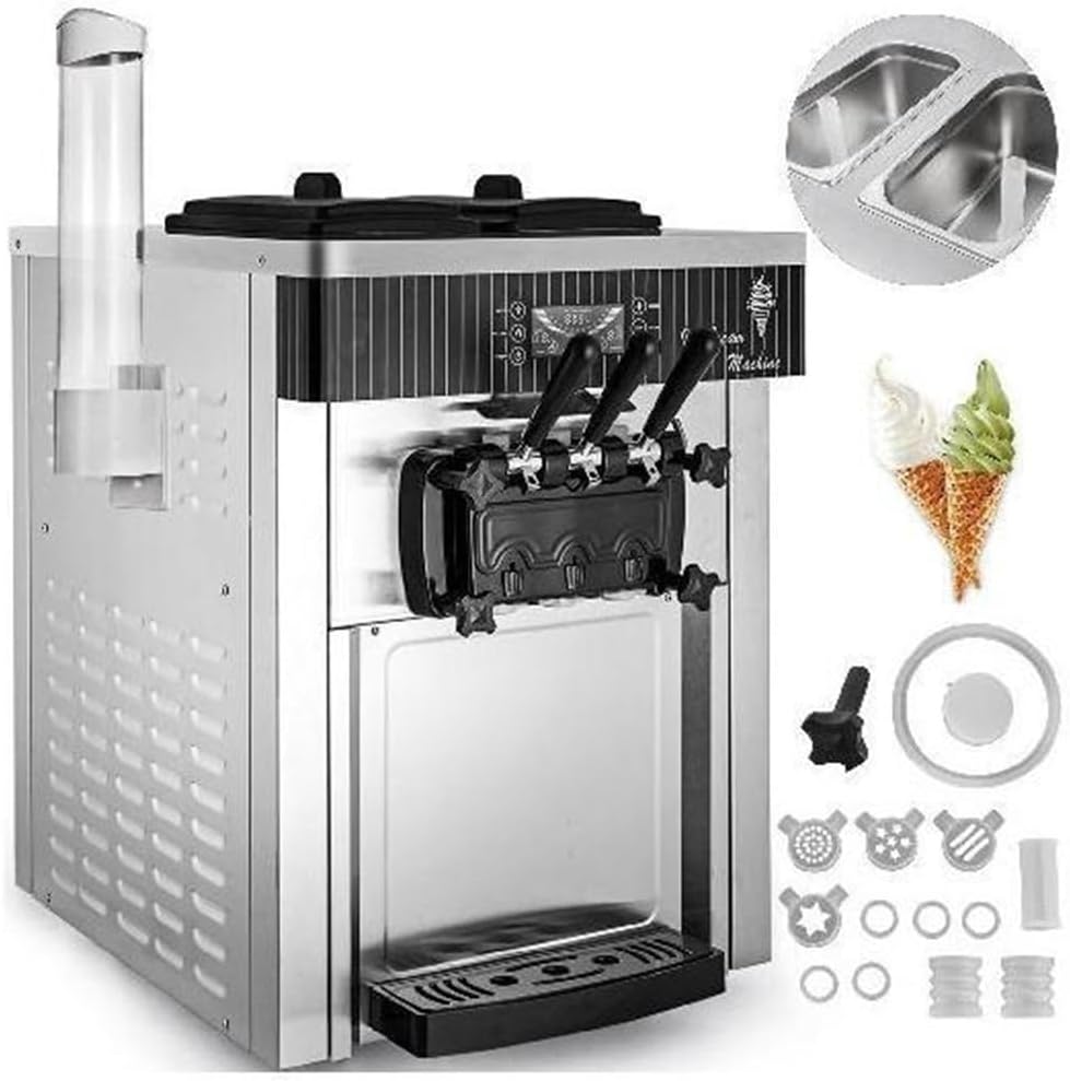 18-28L/H Soft Ice Cream Machines Commercial Sorbet Coolers Tricolor Desktop Sweet Cone Freezing Equipment Vending Machine(18l/H,Orange 2200W)