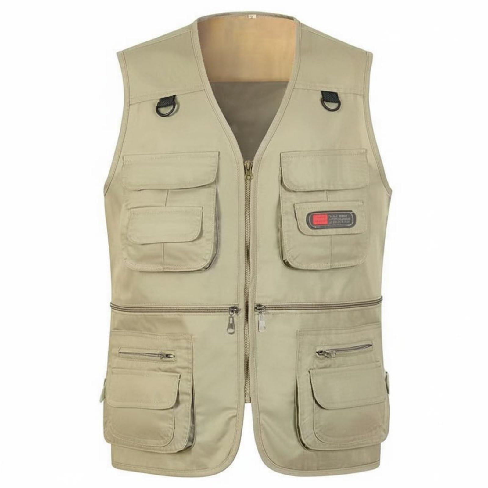 HEAVENGLOW Loose Fit Multi-Pocket Fishing Vest Plus Photographer's Travel Vest Lightweight Outdoor Work Gilet Zipper Closure for Fishermen, Photographers, Hiking, Khaki, 2XL-image-17