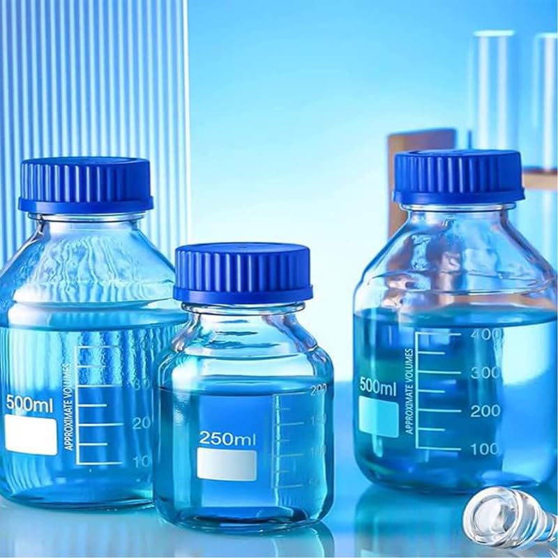 Image of OCTA Borosilicate Glass Narrow Mouth Reagent Bottle with Screw Cap 50ml Pack of 6 - Durable, Thermal Shock Resistant, and Leak-Proof. Ideal for Secure Storage Laboratory Chemicals and Samples