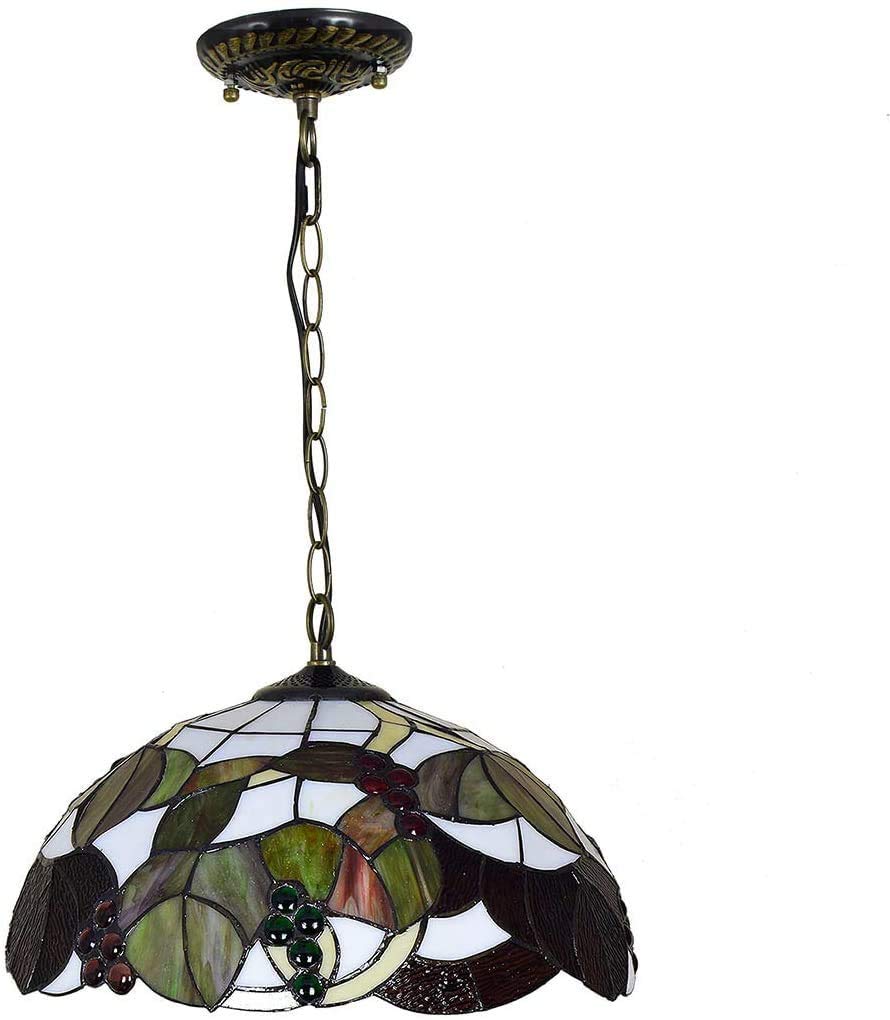 HJRegaFimu Stained Glass Pendant Lamp Grape Ceiling Chandelier With Iron Base For Aisle Hallway Kitchen Bar Coffee Shop 16 Inch