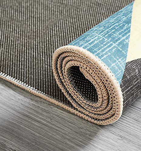 Tapis géométrique salon moderne 180x280 cm lavable vert jaune beige - 5