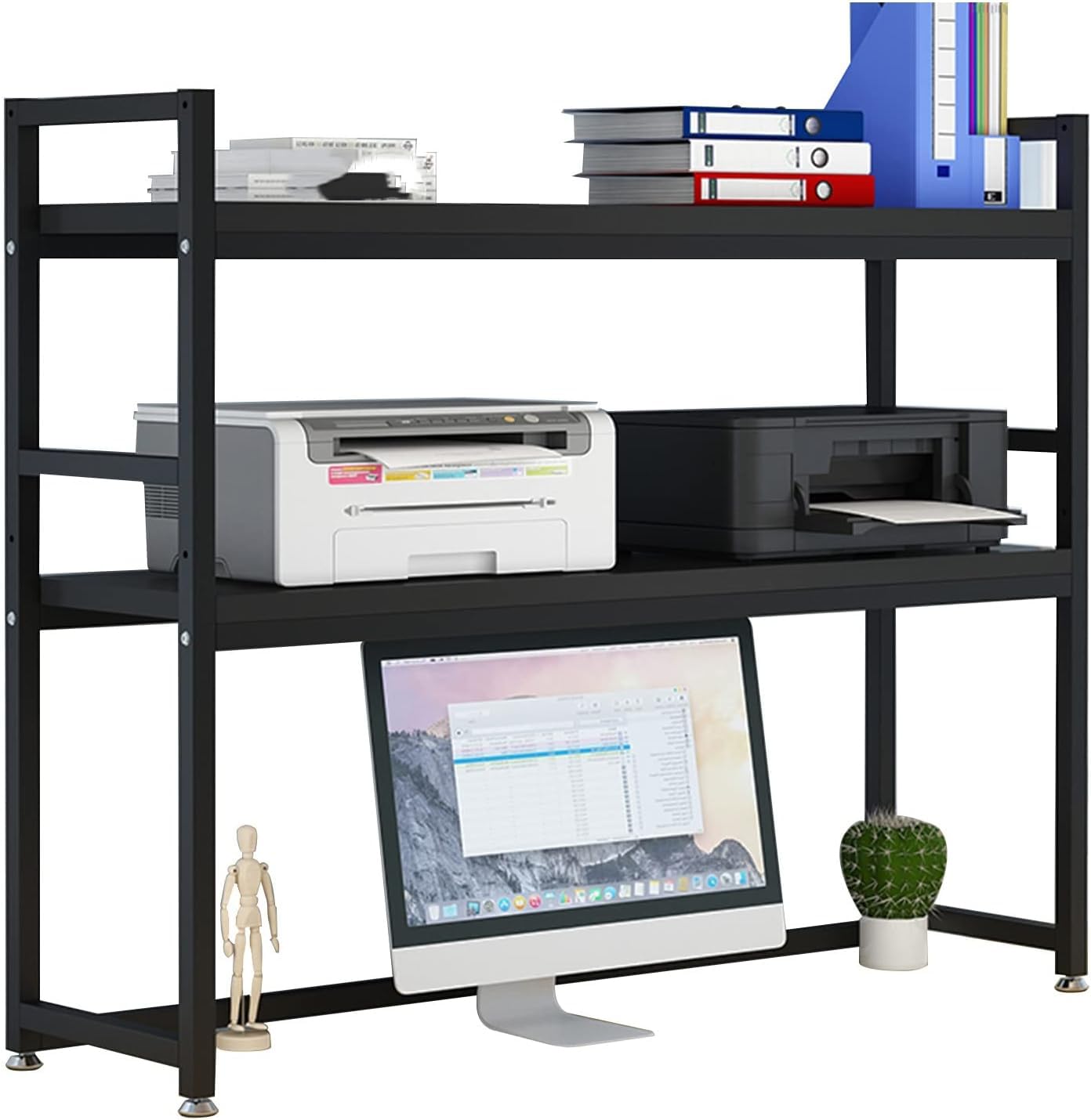 Wood Metal Computer Desk Bookcase - Desktop Display Shelf, 2-Tier Adjustable Desk Organizer, Multipurpose Countertop Hutch Bookshelf, Open Desktop Storage Display Shelf(Size:55cm(21.65in),Color:C)