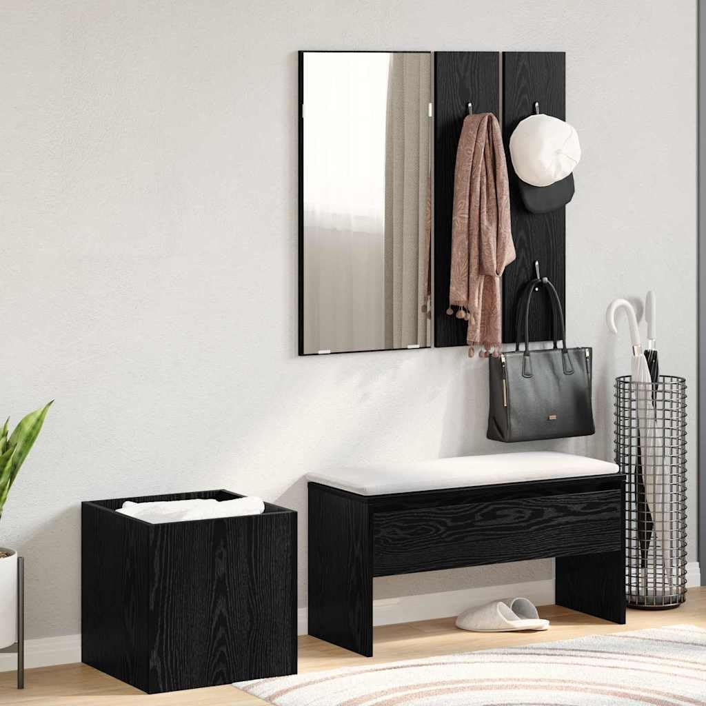 Hothingwell Zestaw mebli wejściowych 5 szt. drewno inżynieryjne | Ławka przednia, lustro ścienne, podwójny wieszak na płaszcze, ogrodnik, minimalistyczny design ścienny