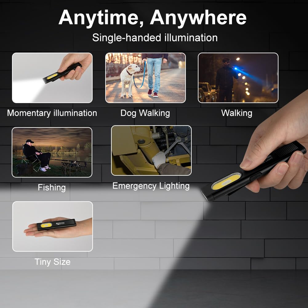 flintronic Lampa robocza LED, mini latarka, typ C, lampa robocza z możliwością ponownego ładowania, lampa kontrolna COB z magnesem i klipsem, 6 trybów jasności, na kemping, wędrówki, do domu
