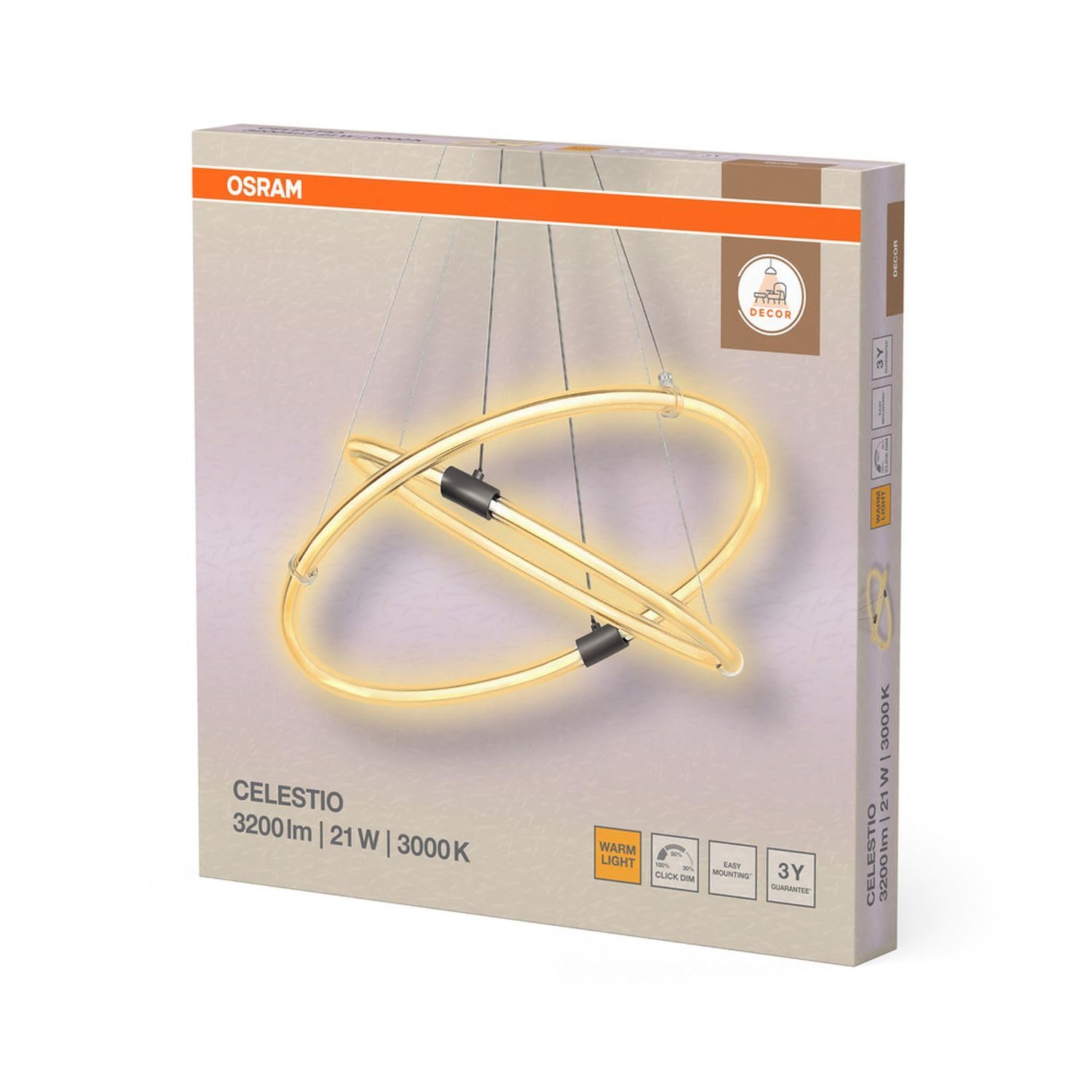 Osram LECVANCE Decor Celestio Lampada a sospensione in policarbonato curvo con LED e design a filamento, 21 W, 2400 lm, 3000 K, 830 bianco caldo, dimmerabile, grigio scuro, plastica (PC), IP20