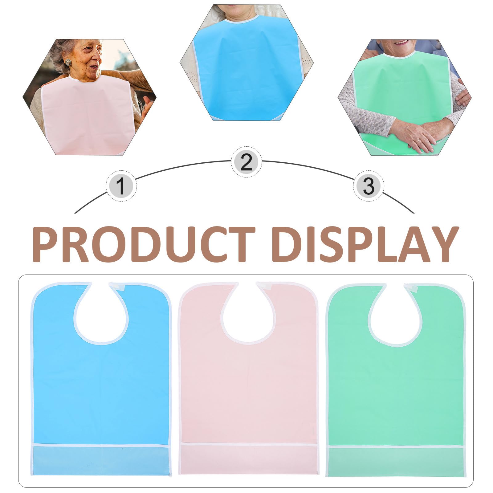 Ciieeo Bavaglini Colore Adulti i Pvc Pezzi per 3 Impermeabili Chiusura a Protezione Strappo Abiti Riutilizzabile Casuale per Anziani Durante Pasti