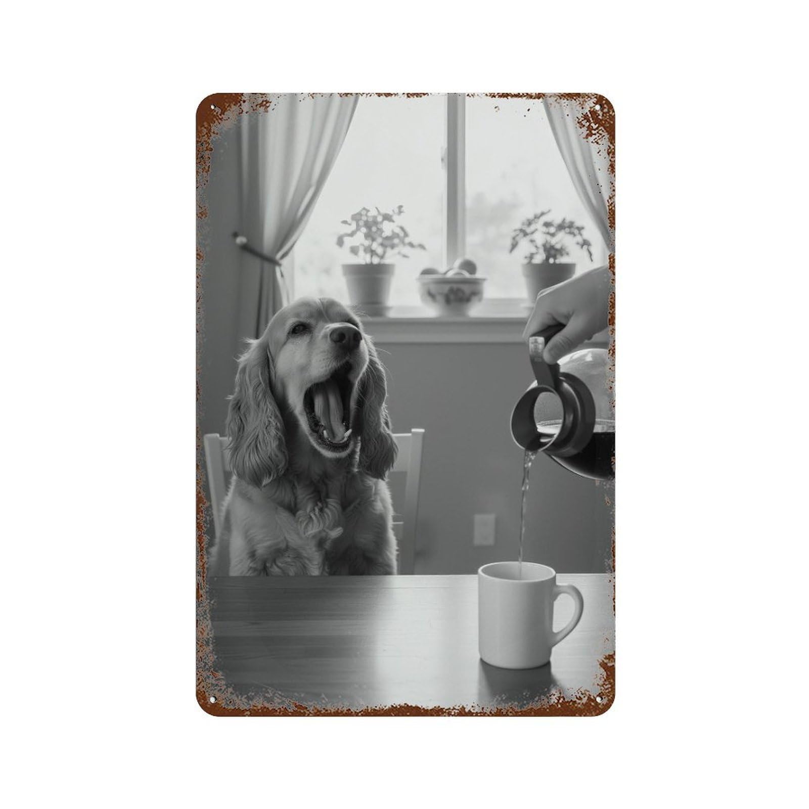 xiaoxiaoshen Cocker Spaniel Morning Coffee Wall Art Wall Decor Art Metal Tin Poster Modern Home Decor Art Home Bar Shop Decorations Vintage Sign 30x20cm