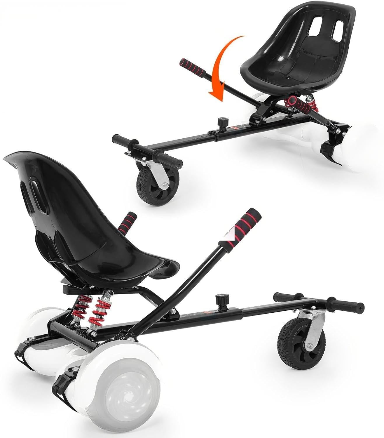 VEVOR Hoverboard Seat Attachment, for 6.5" 8" 8.5" 10" Hoverboards, Dual Shock Absorption System, Grips Control, Adjustable Length 270 LBS Load Capacity, Buggy Attachment, for Kids Adults