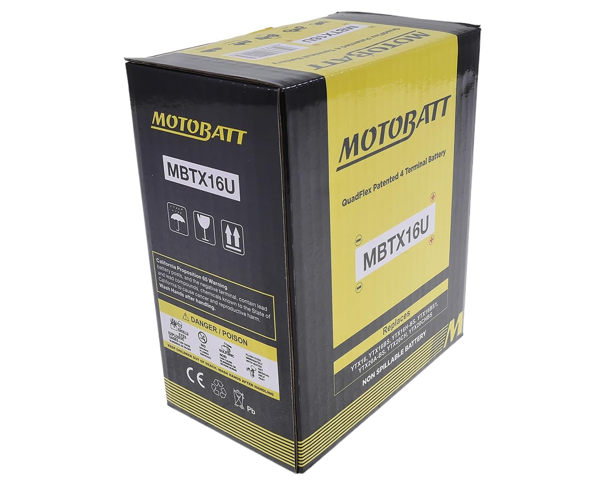 MOTOBATT AGM Batterie 12V 19Ah MBTX16U kompatibel mit Suzuki VL 1500 LC | 4-polig, wartungsfrei & versiegelt; Vergleichstypen YTX16BS, YTX16BS1; kompatibel mit PIAGGIO MP3 400ie Touring RL ZAPM591