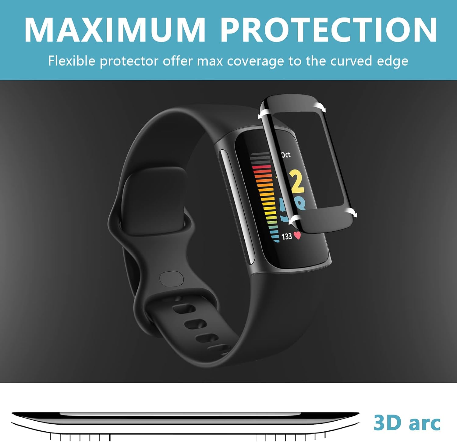 EZCO 4-Pack Screen Protector Compatible with Fitbit Charge 5, 3D Full Coverage Screen Protector Cover Film Accessories for Charge 5 Smart Watch [Anti-Scratch][Crystal Clear]