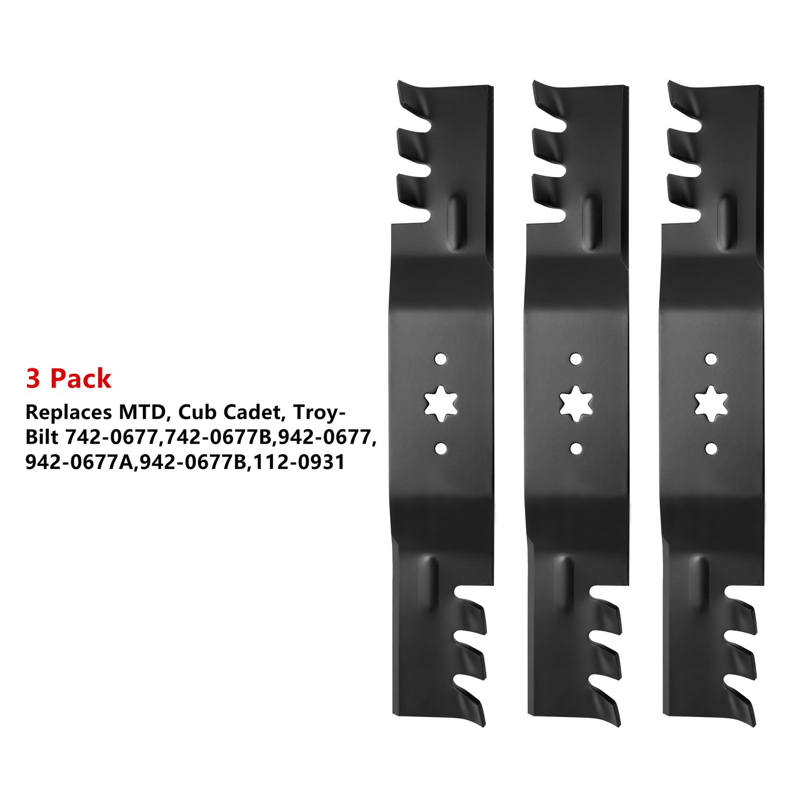 Parts Camp Cuchilla para cortacésped de 137.16 cm, sustituye a MTD, Cub Cadet, Troy-Bilt 742-0677,742-0677B, 942-0677,942-0677A, 942-0677B, 112-0931 (juego de 3)