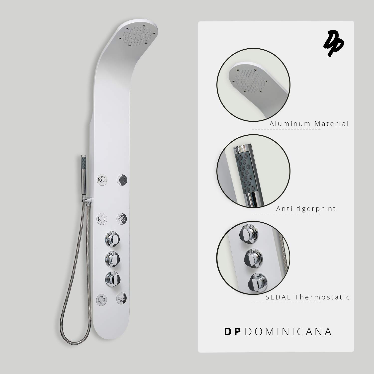 DP Grifería Dominicana- Columna de hidromasaje termostática en aluminio blanco