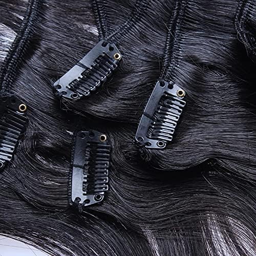 Body Wave Clip in Human Hair Extension Brazilian Remy Clip on Hair Extension Natural Black 10-30inch Long Wavy Full Head 100-150g (14inch 100grams, #2(Darkest Brown))