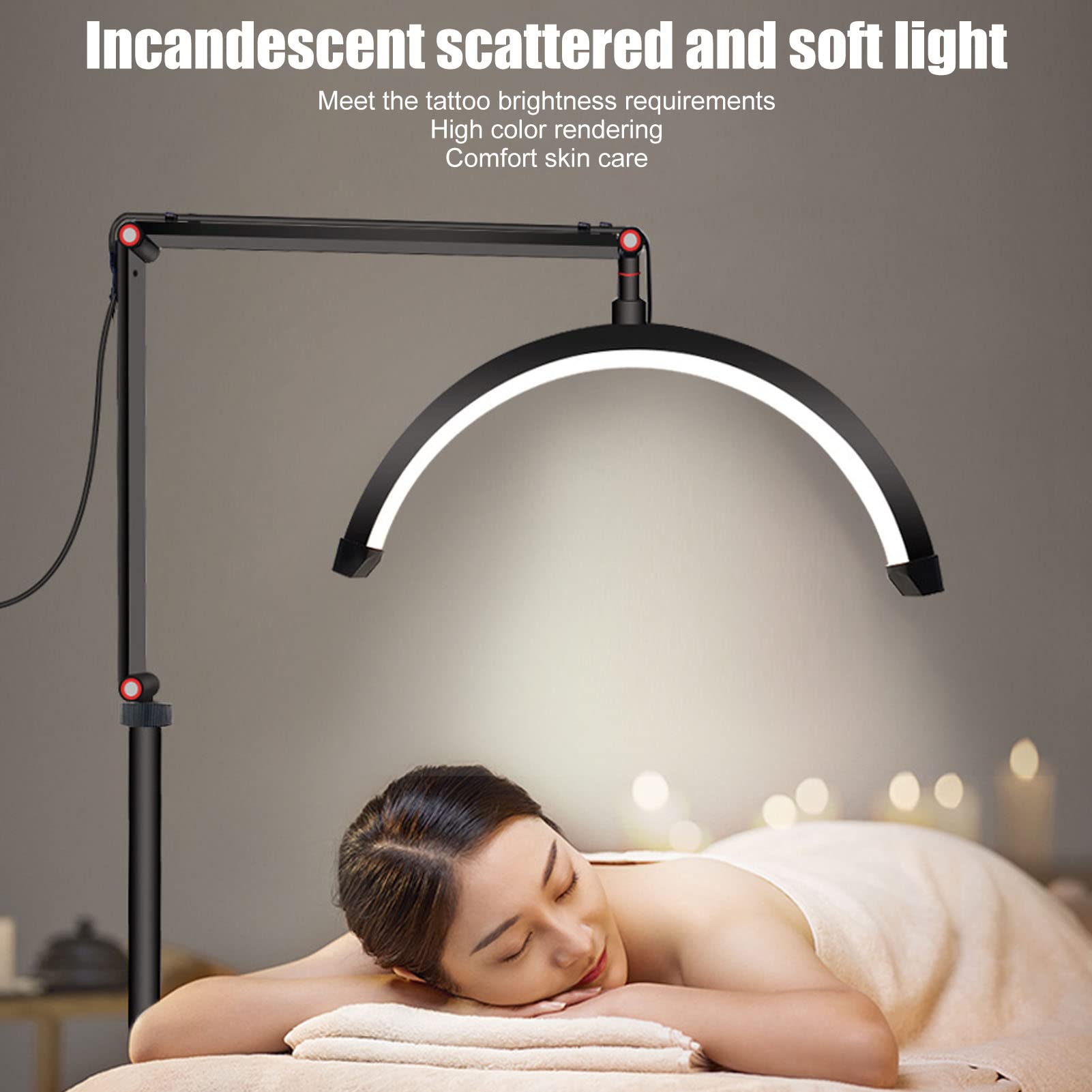 16in 20W Lampa Podłogowa LED do Rzęs, Półksiężycowa Lampa do Przedłużania Rzęs Regulowana Odłączana Lampa do Rzęs z 3 Trybami Kolorystycznymi Lampa do Tatuażu Brwi dla Estetyków