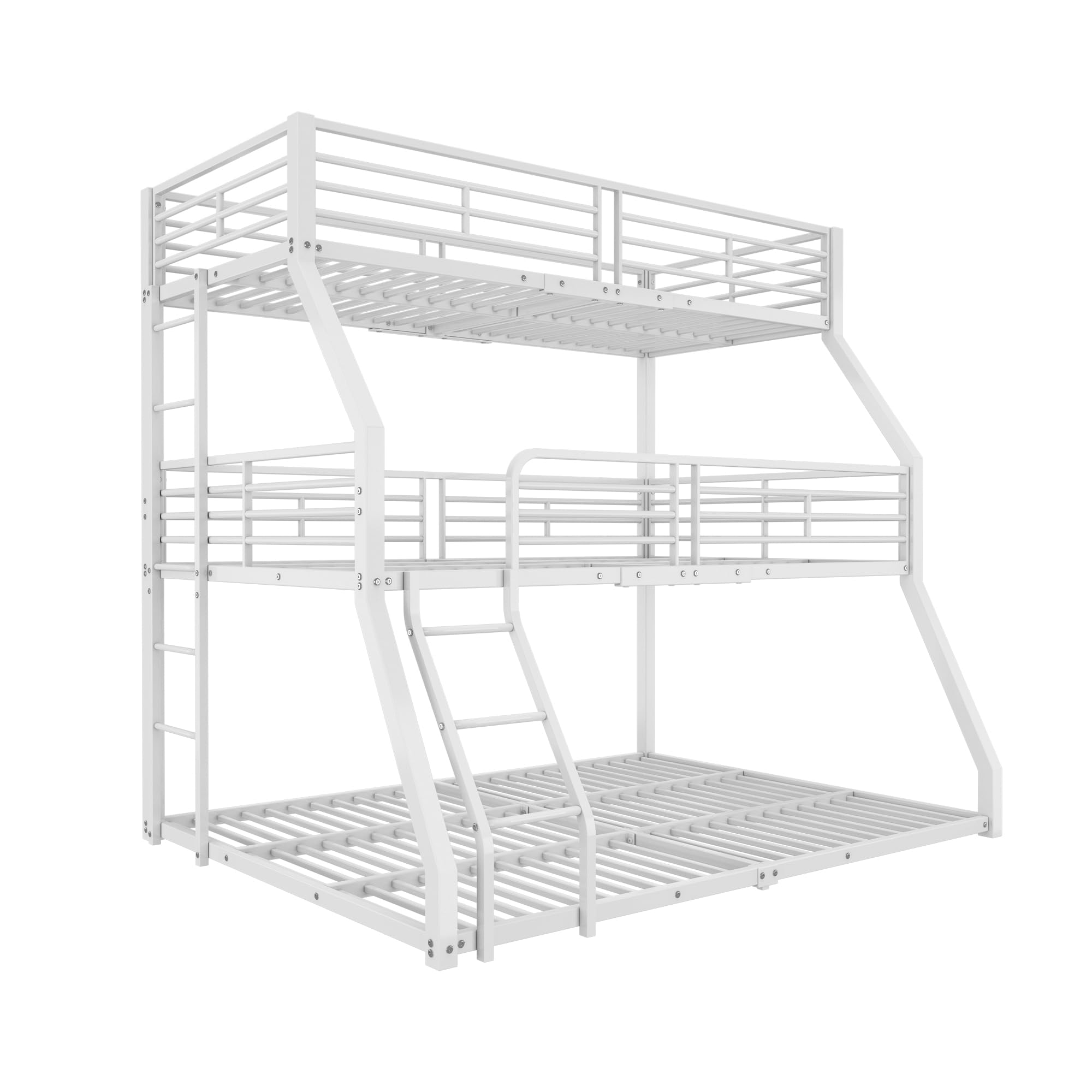 Idemon Litera con tres camas 90(120,140) x200CM, estructura de cama metálica, cama de hierro, litera triple, adecuada para niños, adolescentes y adultos (Sin colchón) (Blanco)