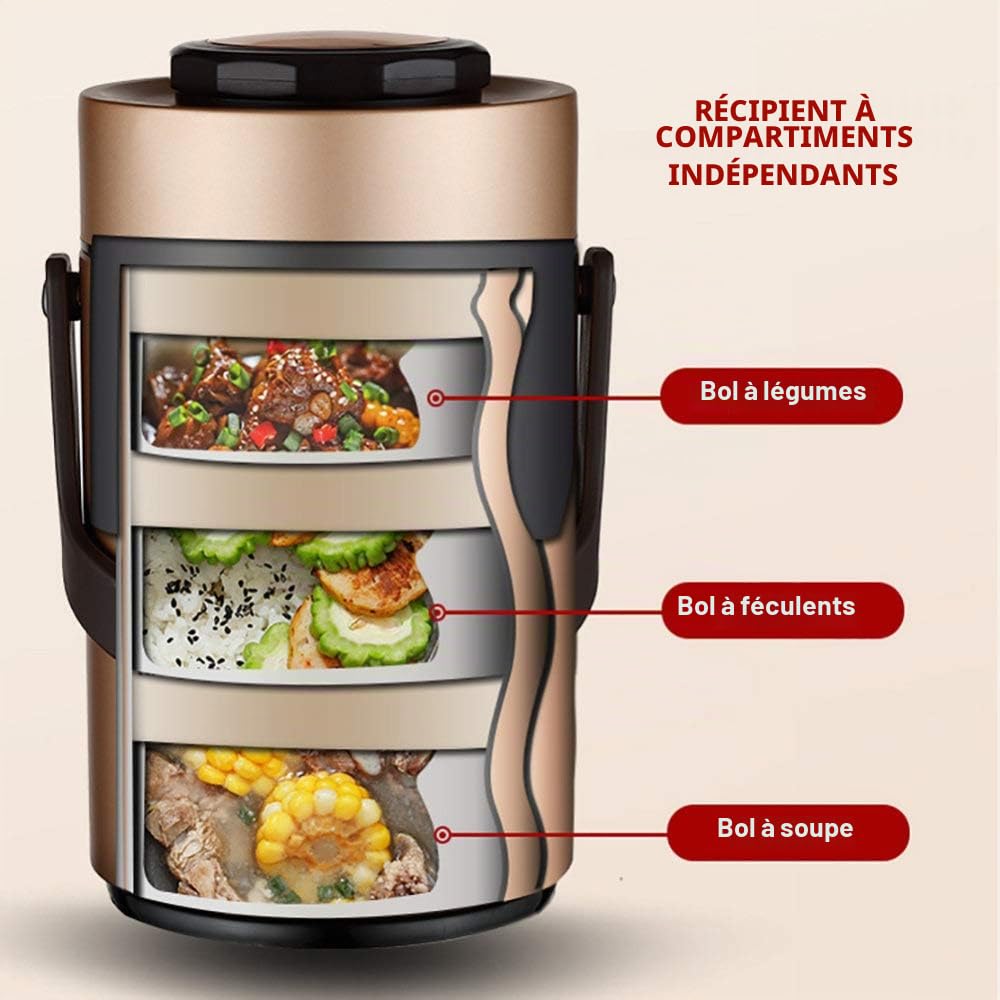 Genric 2.3L Boîte à déjeuner Isotherme en Acier Inoxydable, Boîtes Alimentaires Isothermes Repas Chaud, Bento Lunch Box pour Adultes, Thermos Alimentaire pour l'école, Voyages en Plein air,Silver