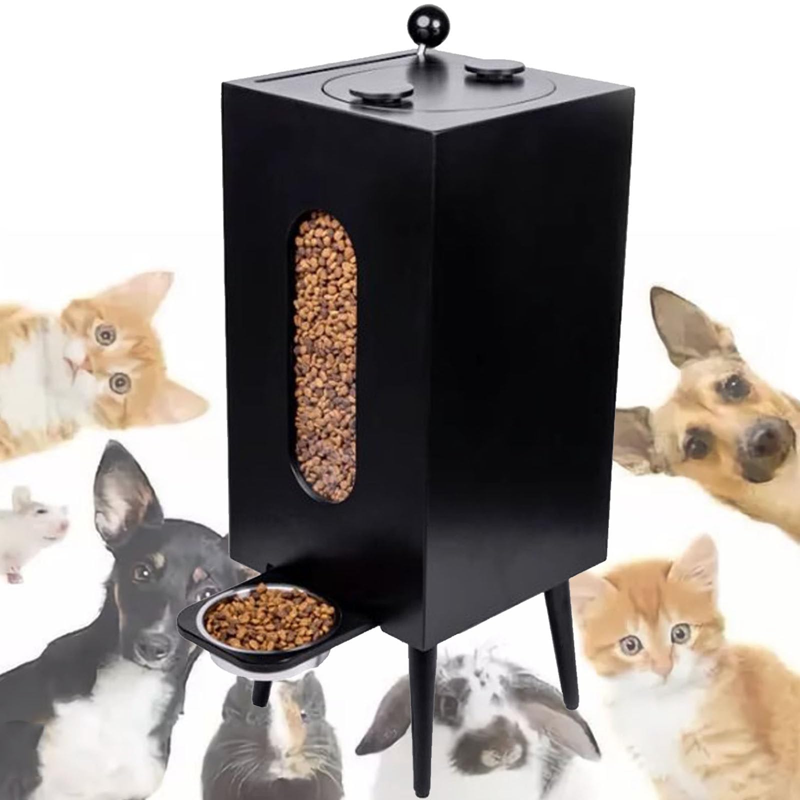 Dispensador de Comida para gatos,Comedero automático para gatos,Estación de alimentación grande para Mascotas,Dispensador de Comida para gatos,Black-LongLegs