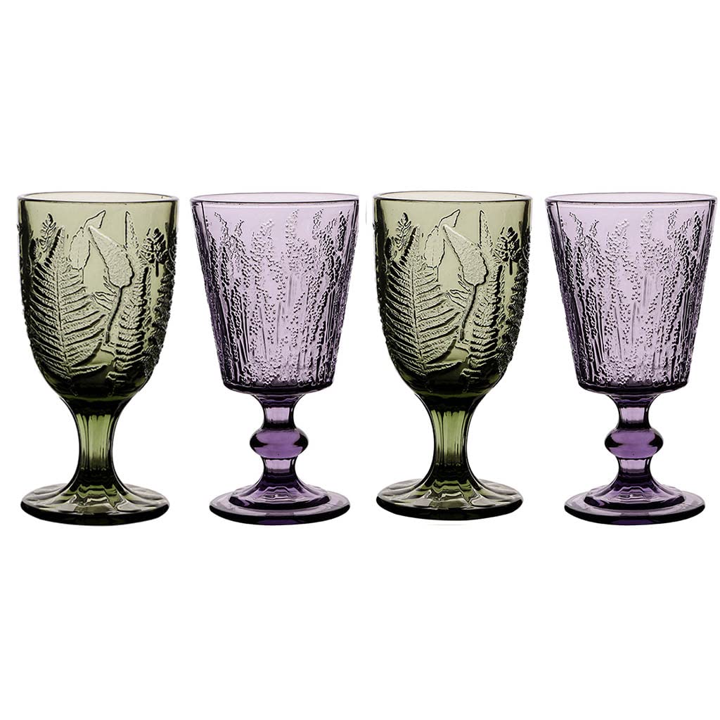 Dibor Set of 4 Red Wine Glasses Vintage Embossed Drink Goblets 300ml (BP65+BP77)