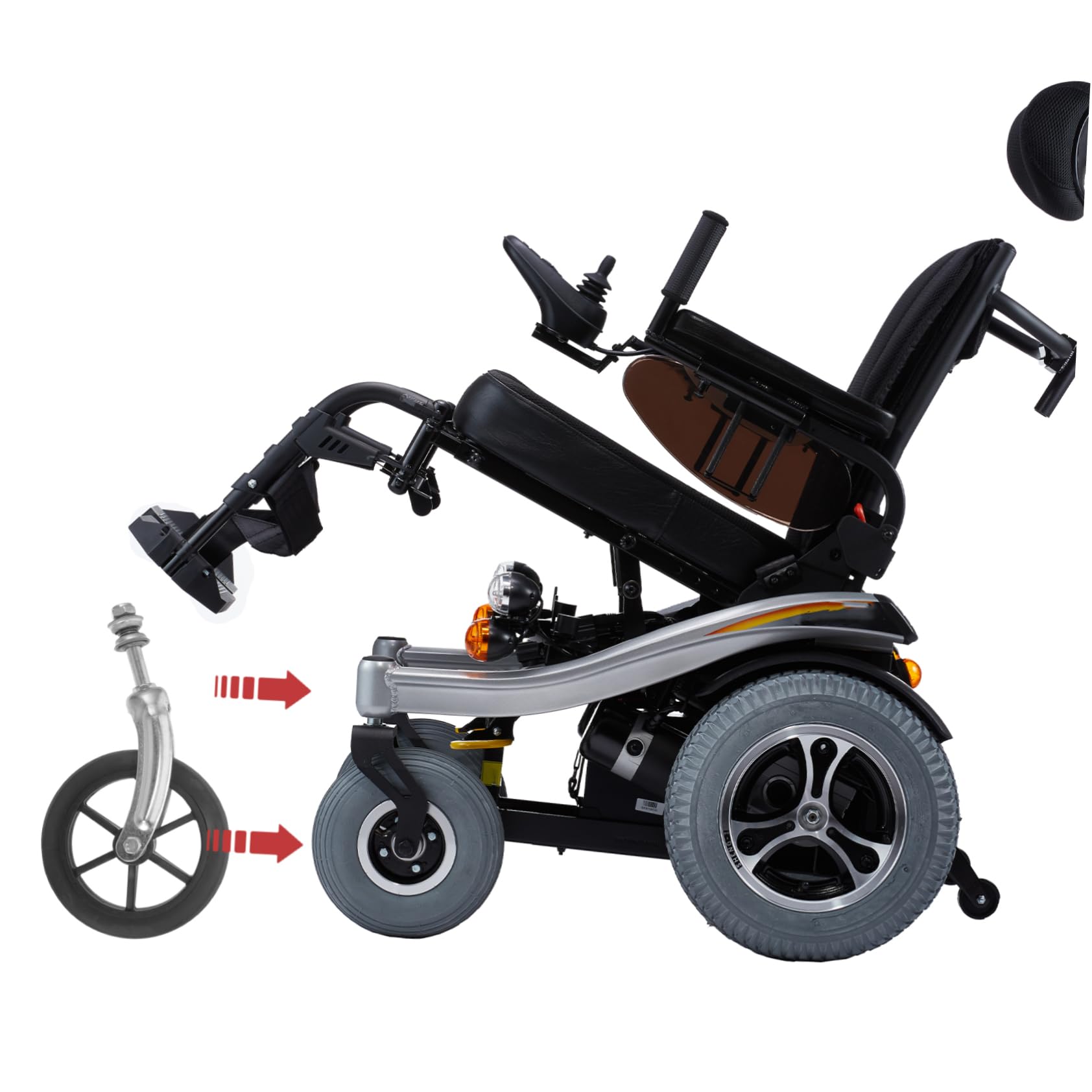 Rueda Delantera para Silla de Ruedas con Soporte y Rodamiento | 1 Juego, Tubo de Acero y Goma, Horquilla Frontal con Bracket, Repuesto para Movilidad